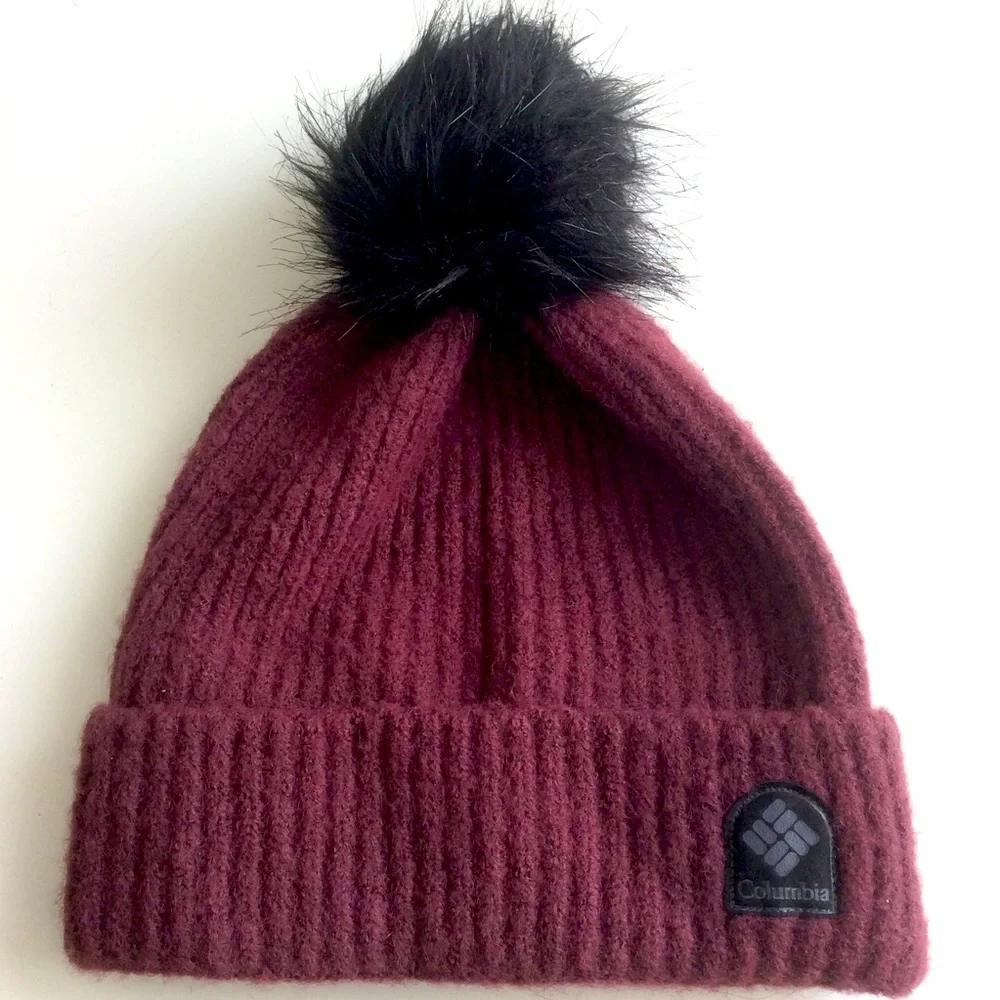 Columbia Faux Fur Pompom Knit Cuff Beanie OS